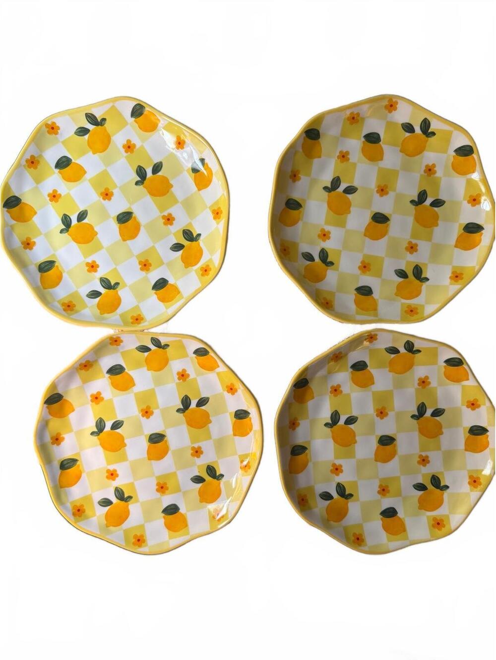 Set of 4 Lemon Pattern Dessert Plates